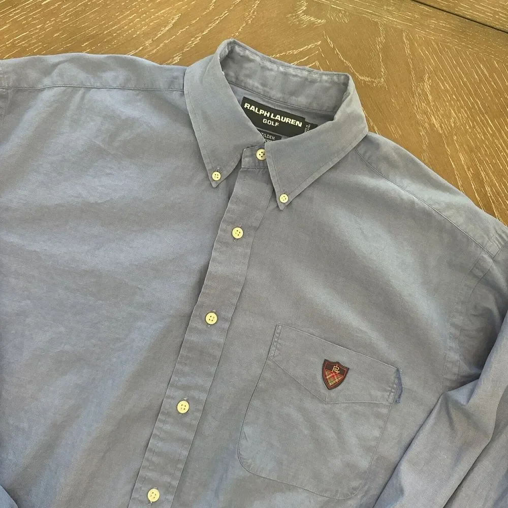 Ralph Lauren Golf LARGE BLUE Shirt Men's Tilden 100% Cotton Button‎ Up EXCELLENT